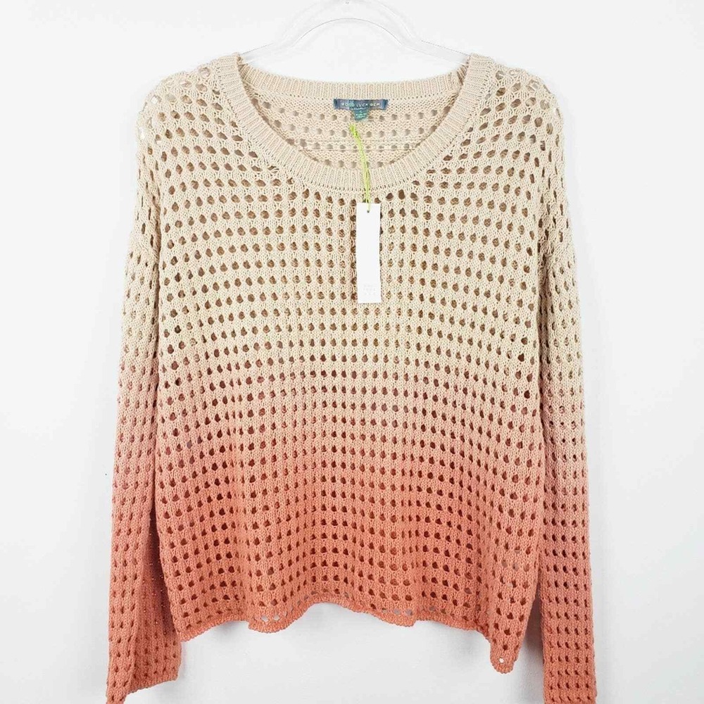 NWT Good Luck Gem  Peach‎ Ombre Cotton Open Weave Sweater Size Small Oversized - Picture 8 of 8
